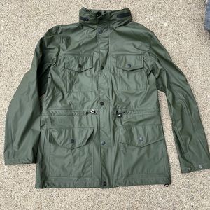 RAINS Jacket Green Rain Jacket S/M Unisex pockets like new Hooded hideaway